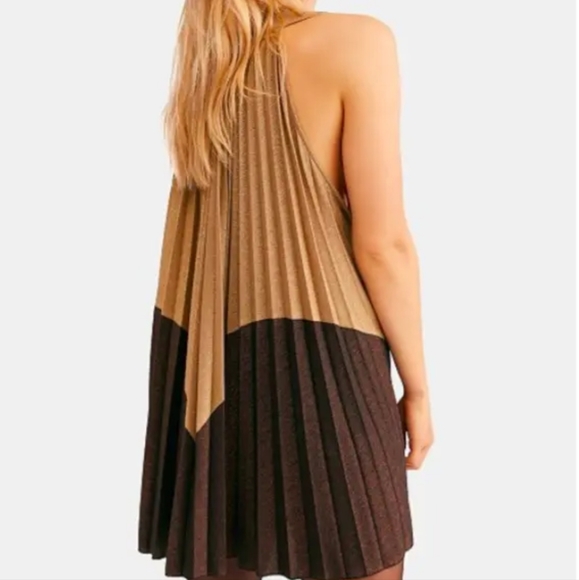 Free People Pleated Metallic Halter Top Mini Dress Size M - Picture 2 of 6